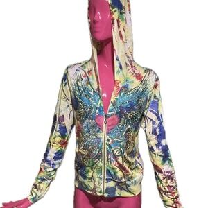 Vintage Zip-Up Multi-Color Rhinestone Hoodie Sweatshirt